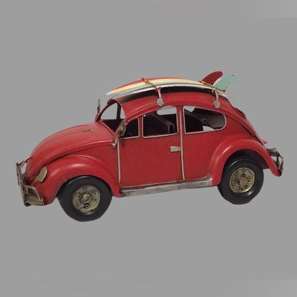 Volkswagen Beetle Love Bug Red Metal Art, 2 Surfboards - Picture 2 of 10